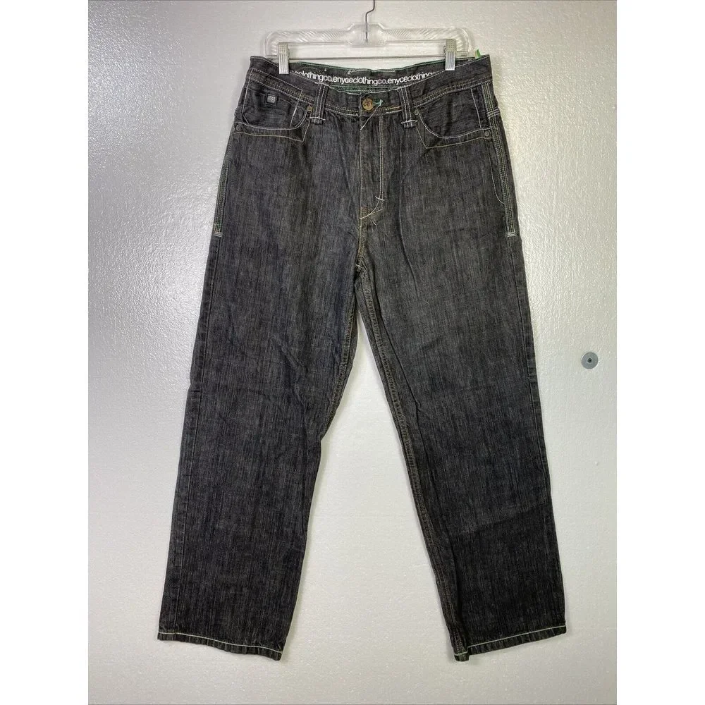 Enyce Jeans Mens 34x29‎ Black Straight Leg Skater Baggy Embroidered Hip Hop Y2K